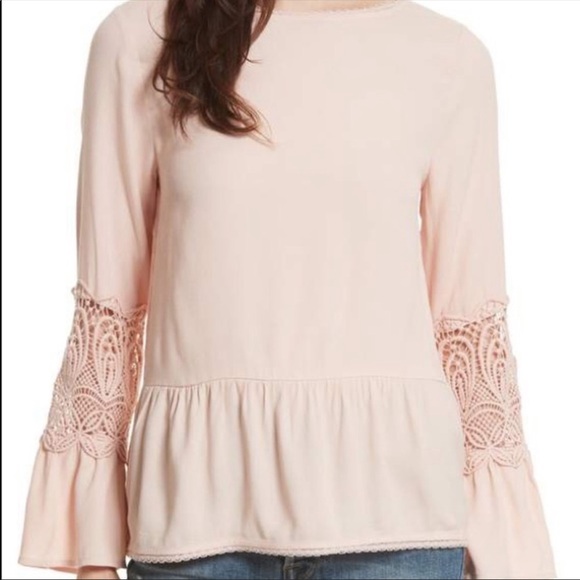 Joie Pink Crochet Bell Sleeve Blouse Sz S - Picture 2 of 8